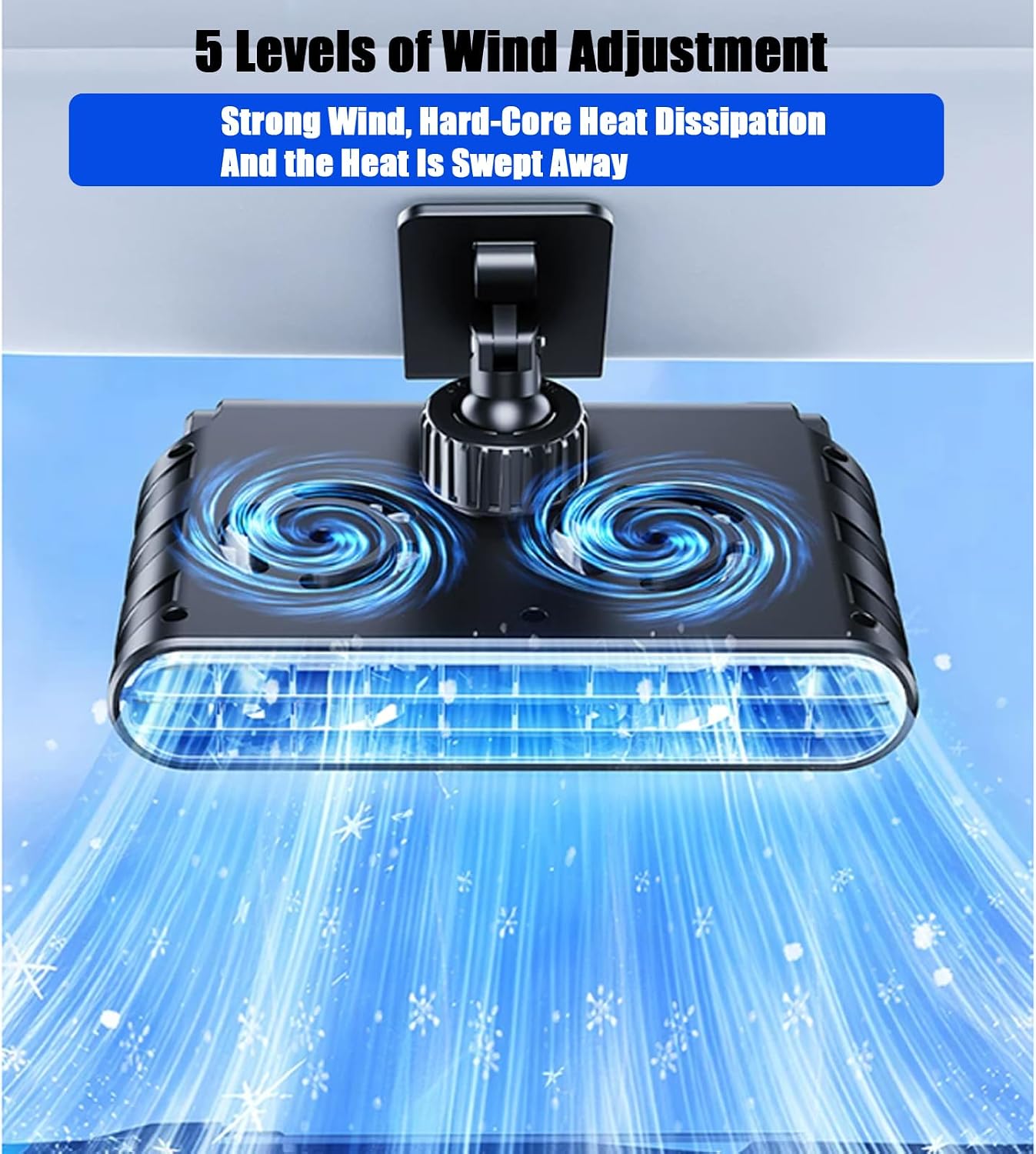 Car Clip on Fan Sun Visor, Portable Car Fans That Blow Cold Air USB Rechargeable 5 Speeds 360° Rotation Does Not Obstruct the View for Cars Without Ac, For Vehicle, Van, Suv, Rv, Truck (Black)