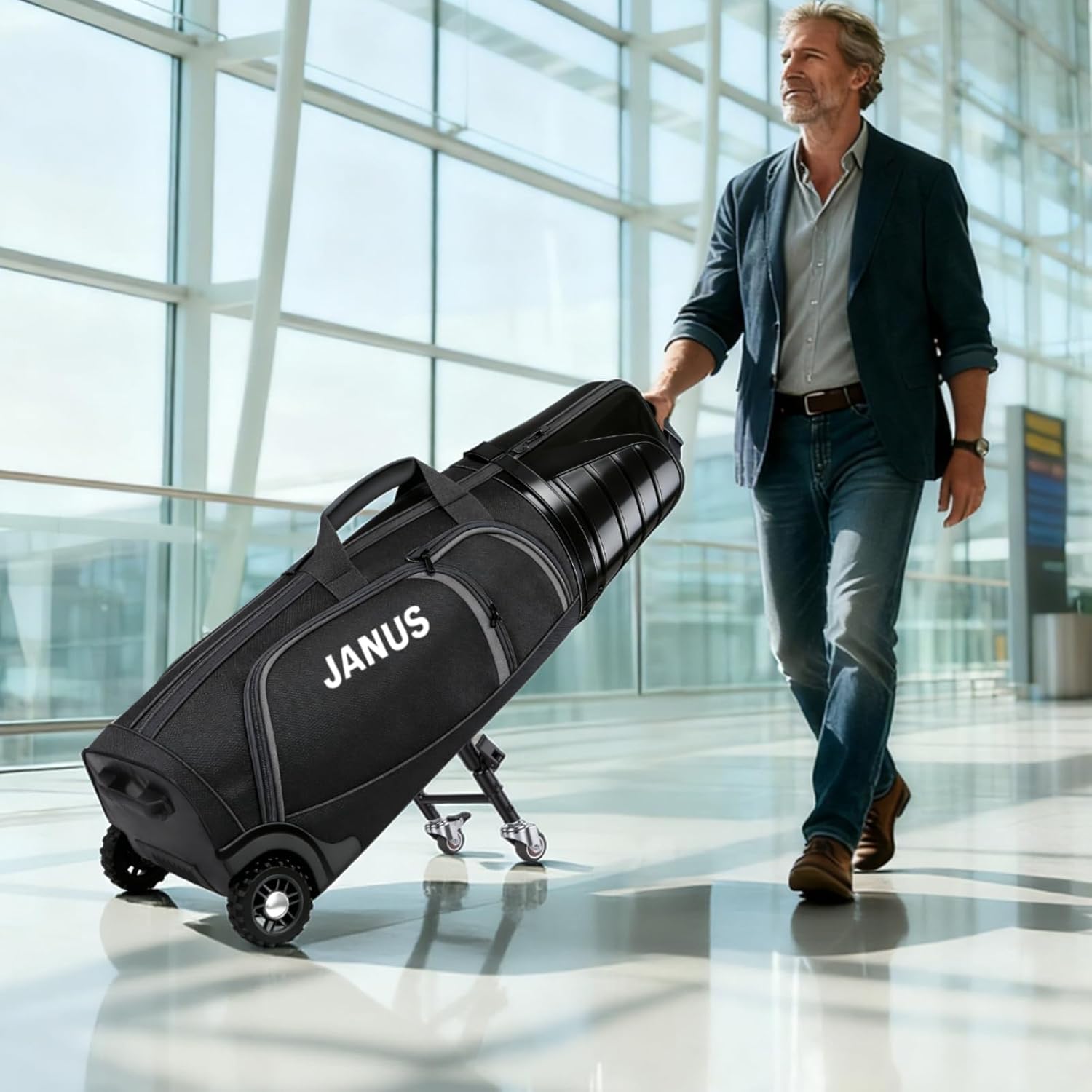 JANUS Golf Travel Bag Hard Case with Foldable Support Legs, Hands-Free Golf Club Travel Bag with 360° Spinner Wheels, ABS Hard Shell, Foldable Design for Airline Travel - Image 7