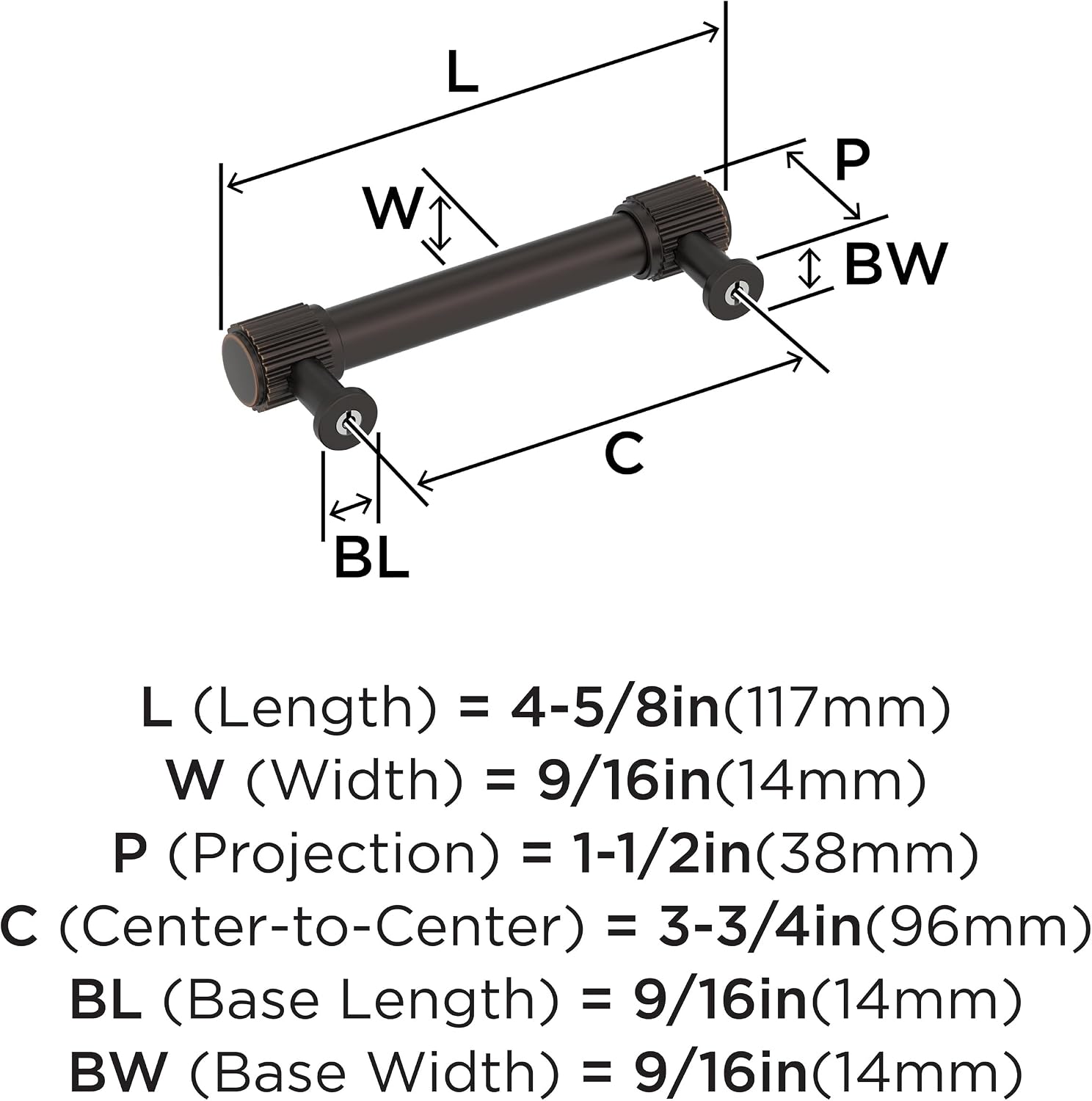 Amerock Farewind 3-3/4 inch (96mm) Center-to-Center Oil-Rubbed Bronze Cabinet Pull, BP37803ORB