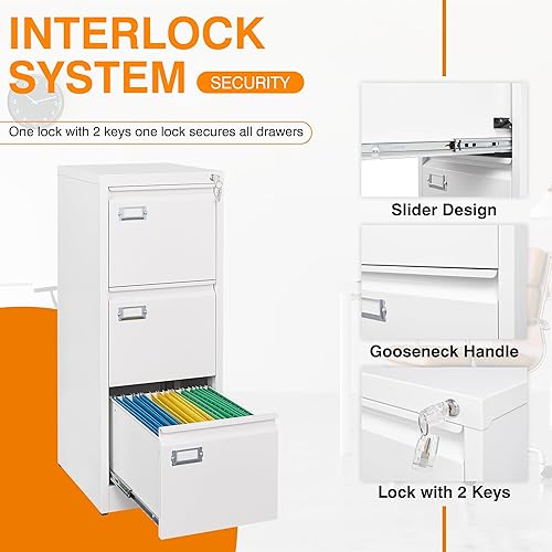 Miniatura 4 de ZAOUS Archivador vertical de metal, archivador de 4 cajones con cerradura, archivador vertical de 18 pulgadas de profundidad para tamaño A4