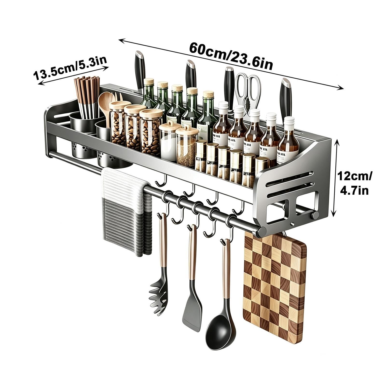 Estante Cocina Pared Acero Carbono, Soporte Utensilios con Ganchos