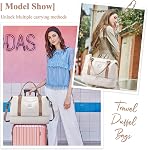 BJLFS Weekender Bag for Women Travel Duffel Bag with Shoes Compartment Lightweight Carry on Luggage Bag for Airplanes Overnight Duffle Bag Waterproof Beach Bag Sports Gym Tote Beige Brown