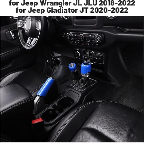 Miniatura 5 de Para Wrangler JL Cubierta de freno de mano azul, Cubierta de la perilla de la palanca de cambios para Jeep Wrangler JL JLU Gladiator JT 2018 Up Azul