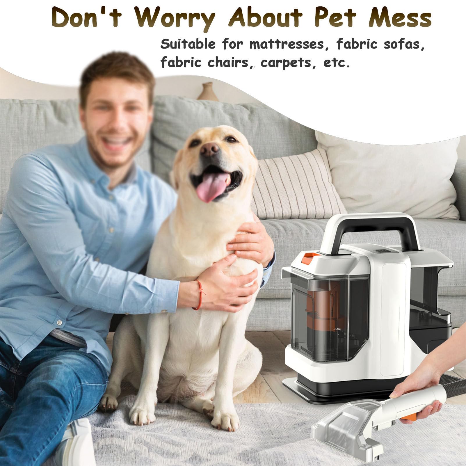 Machine portable de nettoyage de tapis, tache profonde puissante pour canapé, animaux de compagnie, sièges de voiture et meubles, tache avec tête de brosse 450 W 15 kpa (prise américaine 110 V