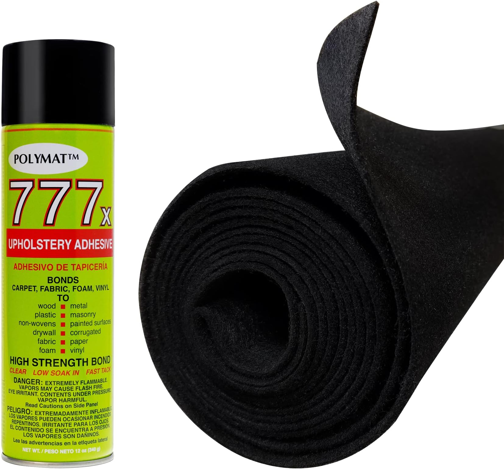 Amazon.com: Polymat 10 FT 3.75 FT Black + 1 CAN 777 Spray Glue Non ...