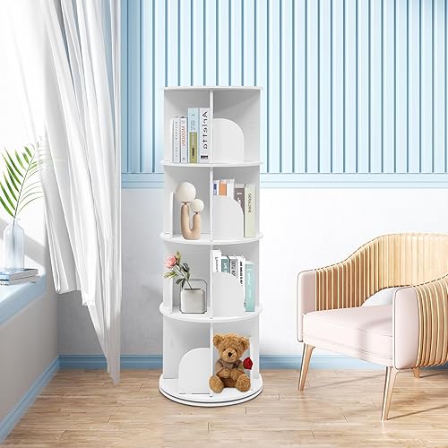 Estantería giratoria de 4 niveles, estantería giratoria de 360 exhibiciones, organizador de libros apilable, estantería redonda giratoria, estante