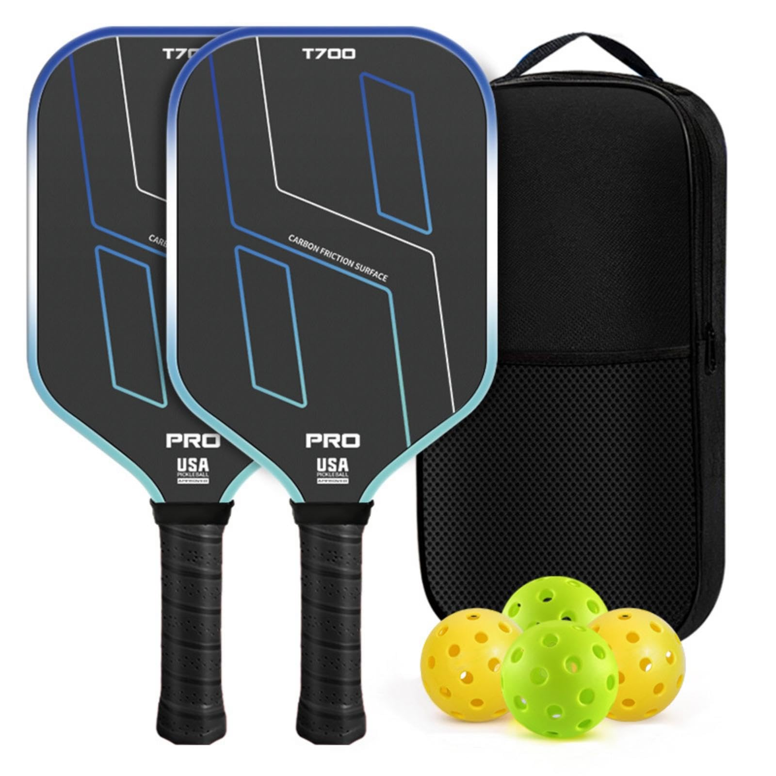2 Pieces Paddle Sports Kit with Balls and Bag Performance Grade Paddle Set with Balls and Bag Friction Surface Carbon Fiber Paddle Racket Light Cyan-image-10