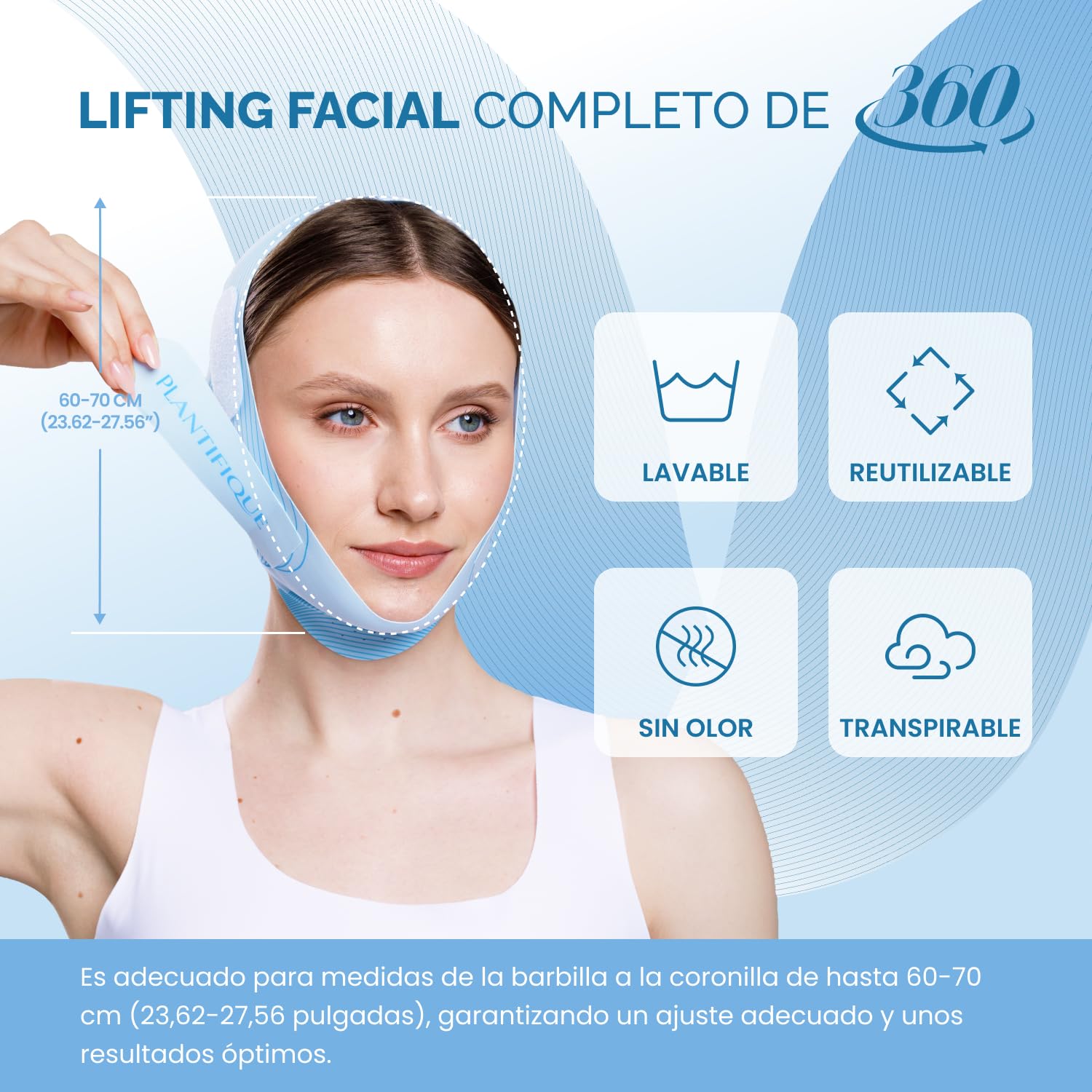 PLANTIFIQUE Mentonera Papada Reutilizable - Máscara Correa Transpirable - Mascarilla Facial V-Line Lifting Face Mask Chin Strap — view 5