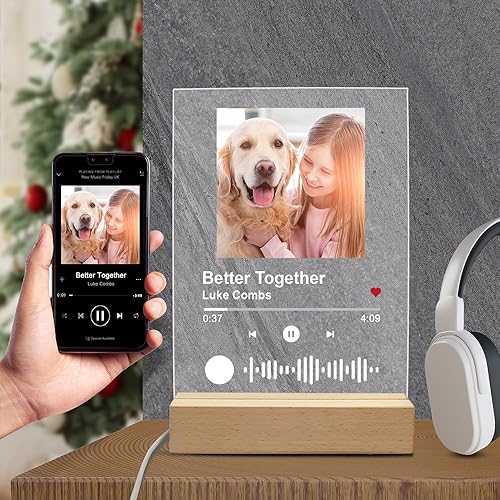 Miniatura 2 de Canción acrílica personalizada con foto, placa de música personalizada, cubierta de álbum de fotos personalizable, luz nocturna de código de Spotif