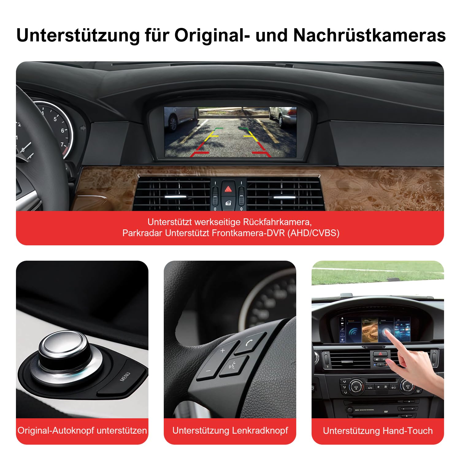 Linux Autoradio für BMW 3er 5er CCC System mit CarPlay & Android Auto | 8,8 Zoll, E90 E91 E92 E93 E60 E61 (2003-2008) Plug & Play, erhält Original iDrive, Lenkradsteuerung OEM Rückfahrkamera