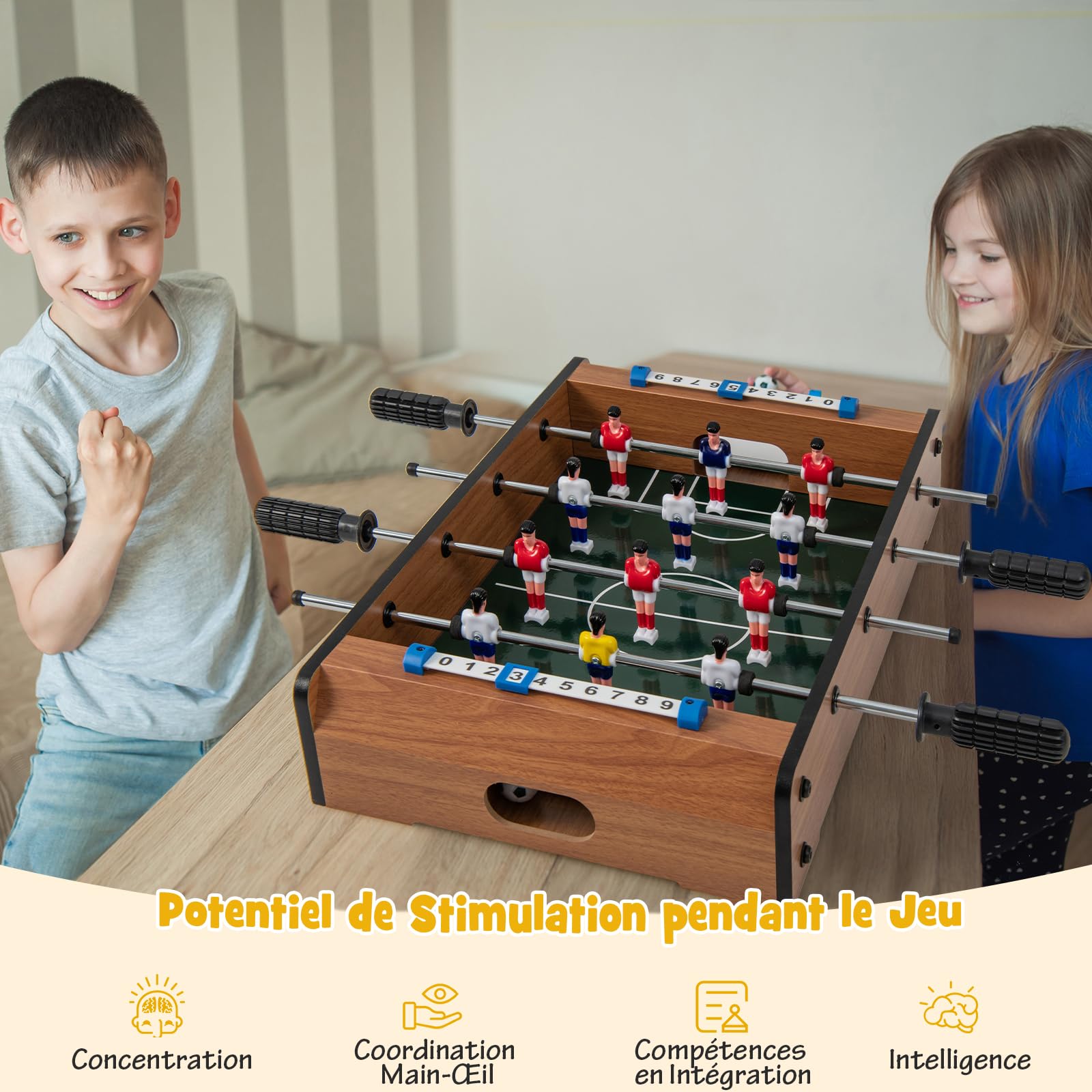 COSTWAY Baby-Foot en Bois avec Poignée Durable, Table de Jeu avec 2 Ballons, Coins Arrondis, Jouets pour Adulte et Enfant pour Fête, Bar, Salle de Jeux, 51 x 30,5 x 9 cm