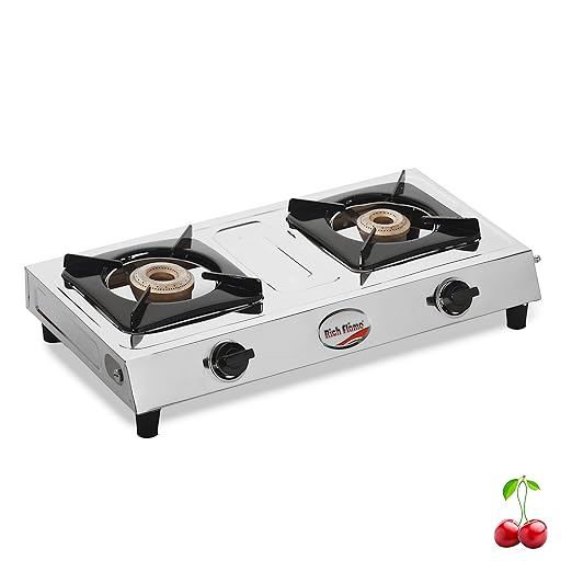 RICH FLAME Gas Stove 2 Burners | 2 Years Warranty | 2 Burner Gas Stove, Stove 2 Burners, Gas Chulha, Gas Stove, Diwali Gifts, Chrome Plated Burner, LPG & PNG Compatible – Unite (Stainless Steel Top) at Rs. 889