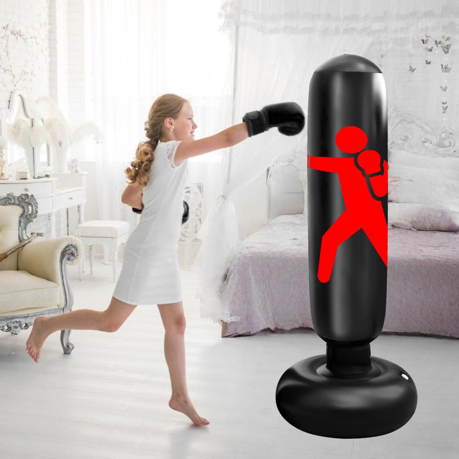 Sacco da boxe per bambini, 160 cm, con guantoni da boxe, sacco gonfiabile per ragazzi e ragazze dai 3 ai 12 anni, set da boxe per bambini, sacco da boxe in piedi, per interni ed esterni, karate