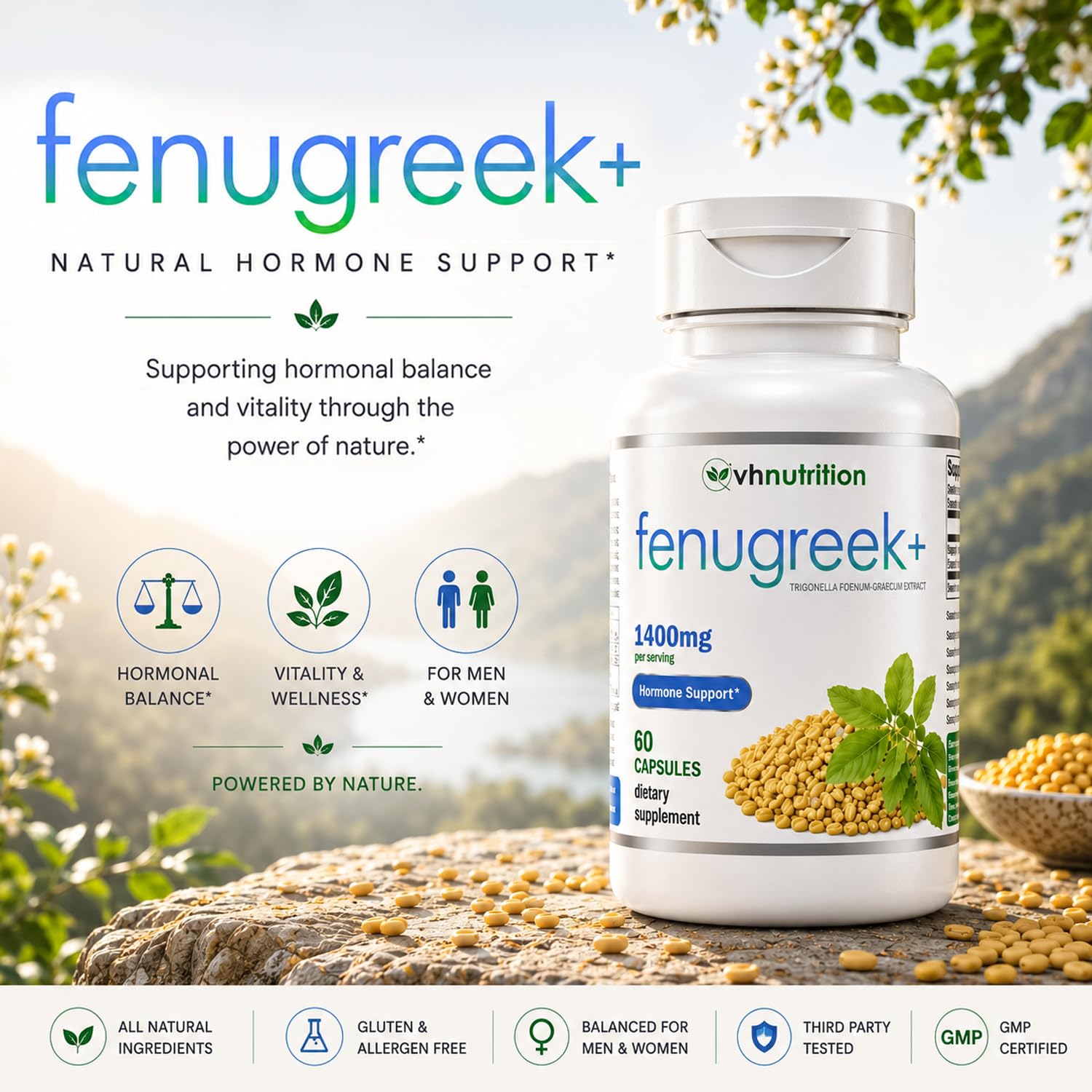 VH Nutrition Fenugreek+ 1400mg Capsules for Men & Women, 60 Count — Amazon image 2