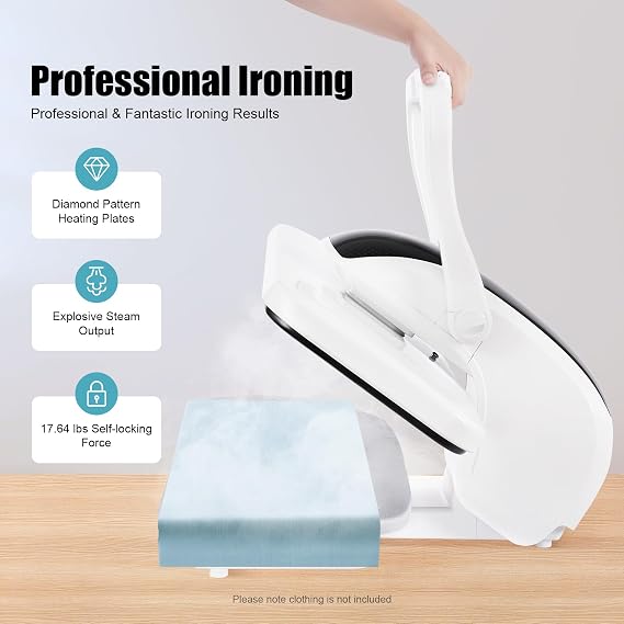 Intelligent Steam Press, 1600W Professional Digital Steamer, Steam Iron Press with Multiple Fabric Settings, Touch Screen, 194-392F Temperature, 42 Steam Outlets & 1L Tank Capacity - White