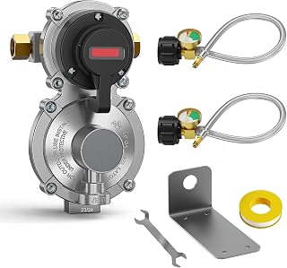 2-Stage Automatic Changeover LP Propane Gas Regulator, RV Dual Propane Tank Regulator with Two 18" rv Pigtail Propane Hoses,QCC1 Dual Propane Tank Hose, 3/8" NPT Female Outer,for RVs,Trailers, Camper