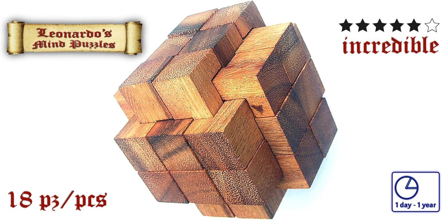 Logica Giochi art. Mega Pietra Molare 18 pz - Rompicapo 3D ad Incastro in Legno - Difficoltà 5/6 INCREDIBILE - Collezione Leonardo (Grande)