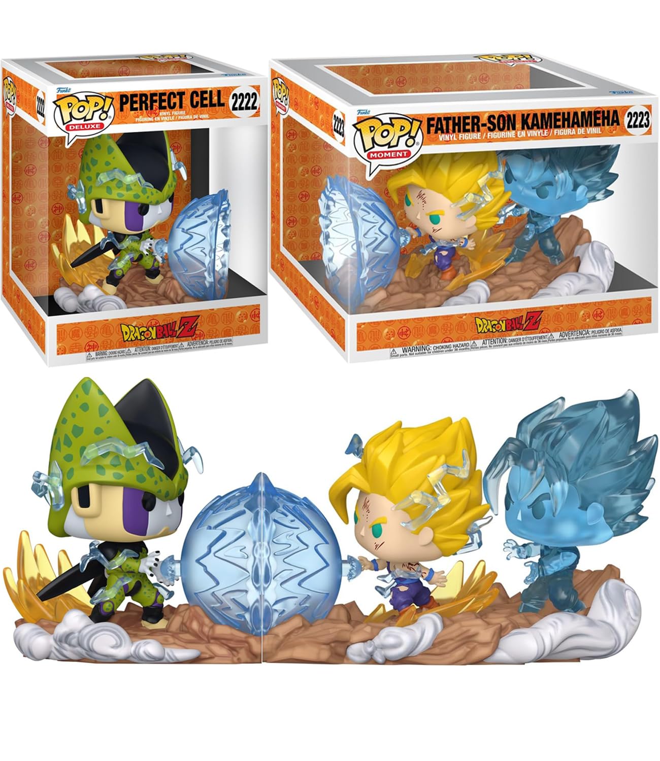 Funko Pop! Dragon Ball Z Pack 2 Figures Cell vs Gohan Nº2222 + Father Son Kamehameha Nº2223 | Pop Deluxe + Pop Moment | Collectible Vinyl Figures