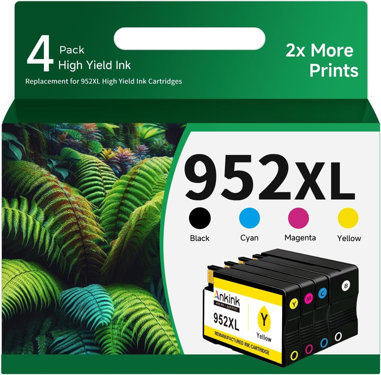 Ankink 952xl Ink Cartridges Combo Pack Compatible for HP 952 XL(4-Pack) for Officejet Pro 8710 7740 8720 8702 8210 7720 8715 8730 8740 8216 8725 Printers Black Cyan Magenta Yellow