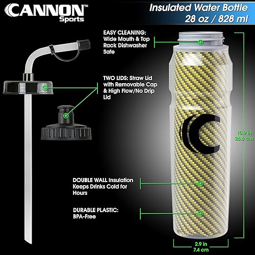 Miniatura 2 de Cannon Sports Botella de agua exprimible aislada de 28 onzas con popote, tapas a prueba de fugas, 2 tapas (popote y apretable), aislamiento de doble