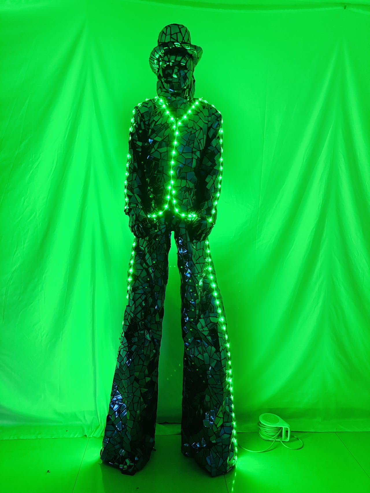 Earthradius Sequins Mirror Costume Stilt Walker LED Robot Costume DJ Party Performance Show Dance Party Costume Red Gold (Red LED, XL - View #7
