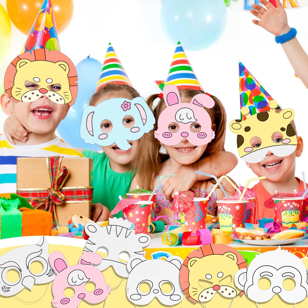 Cosysparks Colour-In Animal Masks for Kids 16 Pcs Blank Paper Animal Masks to Decorate DIY Graffiti Masks Make Your Own Animal Face Masks for Kids Party Bag Fillers - Image 2