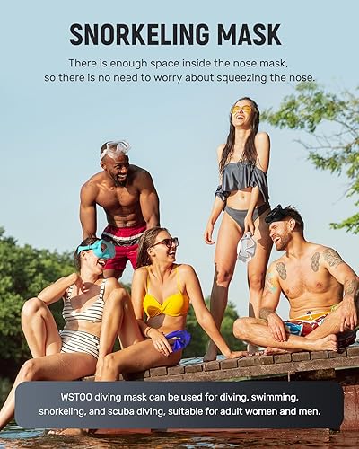 Miniatura 7 de W WSTOO Máscara de esnórquel antivaho antifugas, máscara de buceo panorámica, máscara de natación inastillable de vidrio templado, gafas de natación