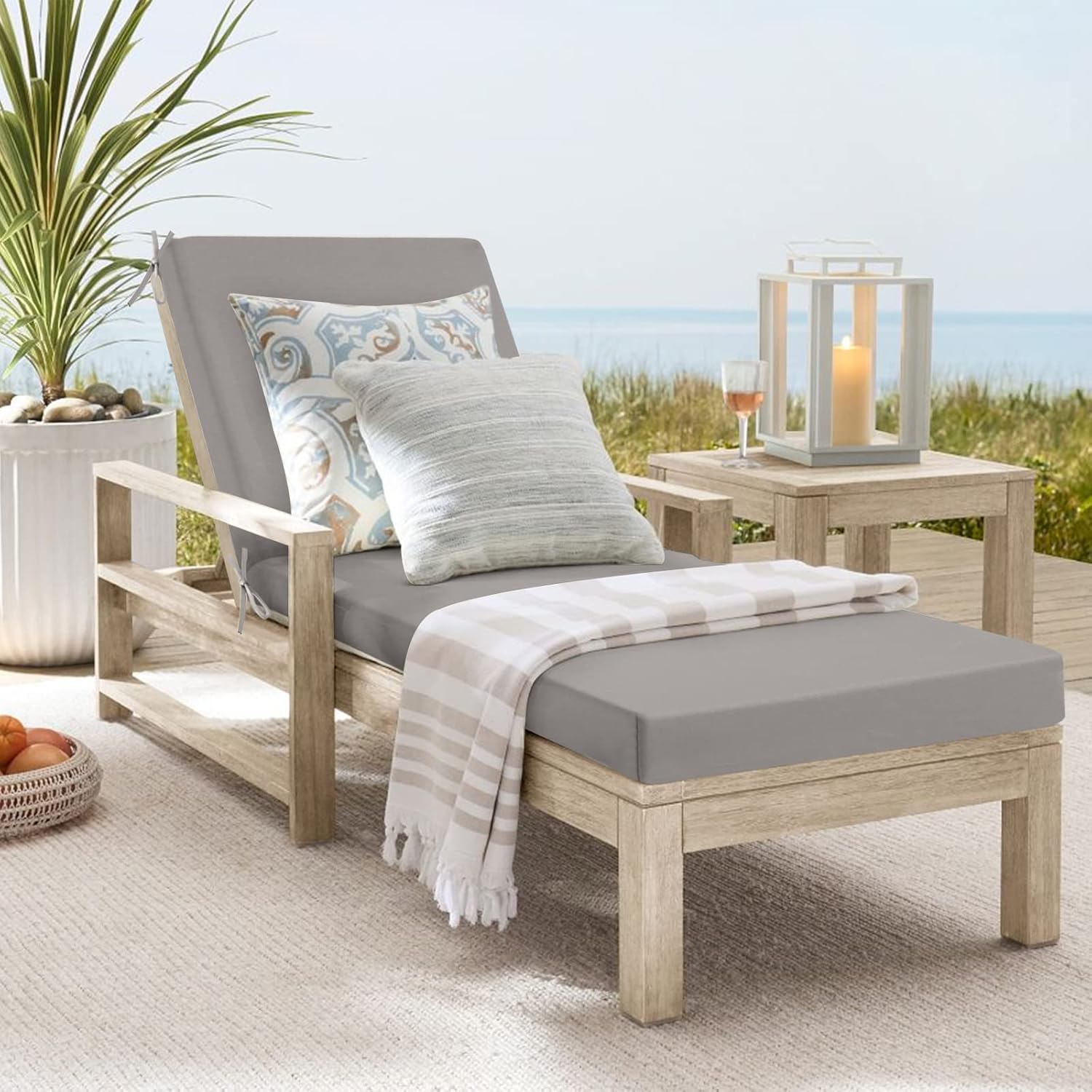 idee-home Chaise Lounge Cushions Outdoor, Lounge Chair Cushions for Patio Furniture 80" L x 26" W x 3" T Weather and Stain Resistant for Lawn Pool