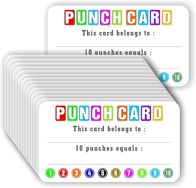 Punch Cards (Pack of 100) Incentive Loyalty Reward Card for Classroom Business Kids Behavior Students Teachers - 3.5" x 2" Inches