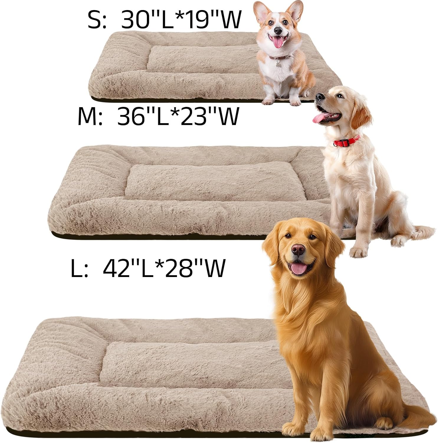 Washable Dog Crate Bed Mat for Medium/Large Dogs – All-Season Comfort with Ultra-Soft Flannel & Heavy-Duty Support (Cream, 42''L*28''W)