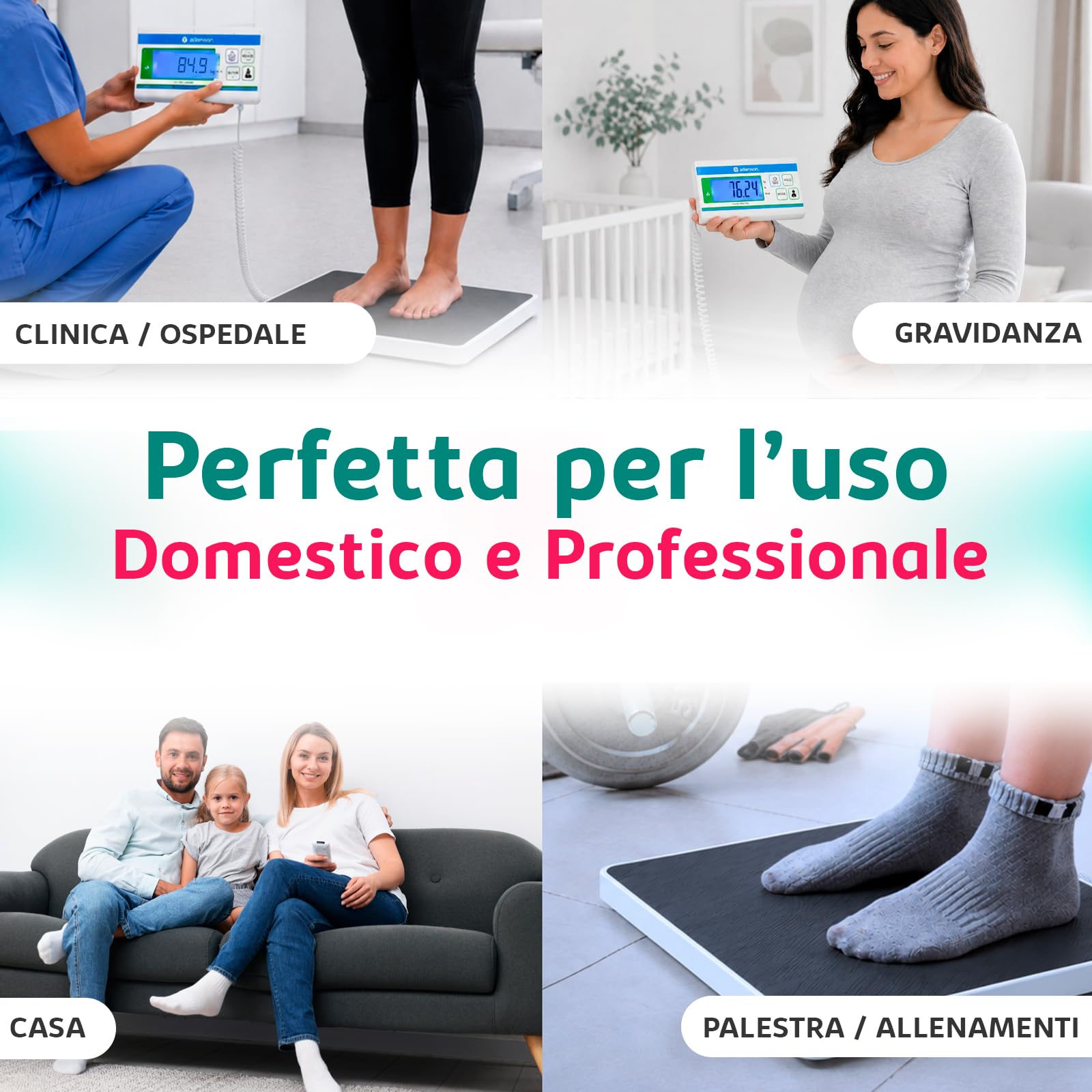 Bilancia Pesapersone Professionale Adamson – Bilancia Medica Extra Larga 300 kg con Alta Precisione di 10 g – Bilancia Digitale Bariatrica per Casa, Clinica o Ospedale – Alimentazione USB o 3×AA