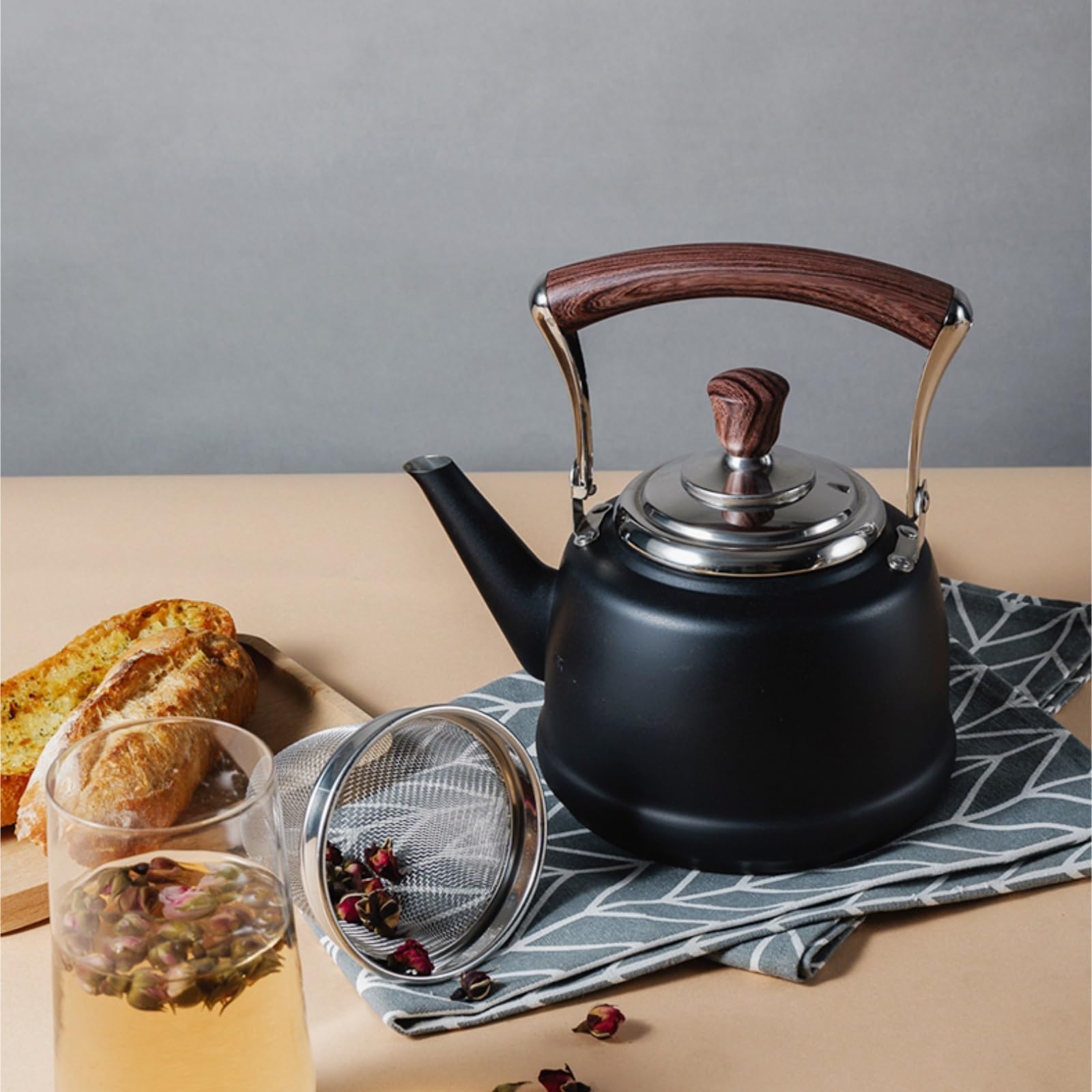 Tetera Tipo Cocinas Tetera De Acero Inoxidable 1,5 L Con Infusor For Cocina Inducción A Gas Calentar Agua Té(Black)