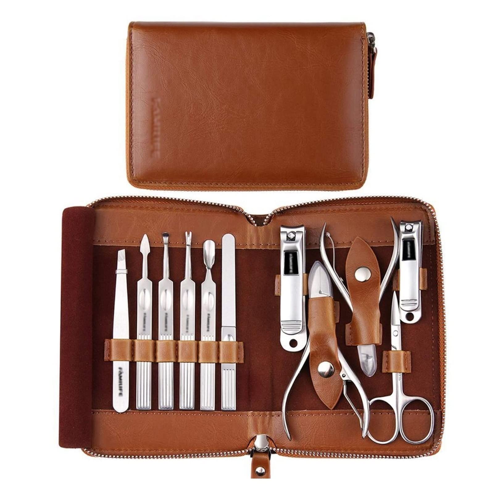 Nagelknipser-Set Maniküre Set Professionelle Pediküre Set Nagelschere Pflege Kit mit Leder Reisekoffer Pedicure Tools Kit Pflege Kit Nagelknipser-Kit(Bruin)