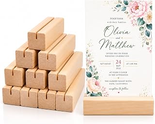 Kartenhalter Holz 10 Stück – Tischkartenhalter aus Holz, 5 Gerade & 5 Schräge Kartenständer Fotohalter Postkartenhalter für Hochzeiten, Menükartenhalter, Bankette, Partys & Events
