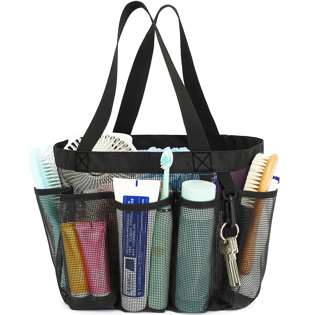 Fammart Mesh Shower Caddy Portable for College Dorm Room Essentials with 7 Upgraded Deeper Pockets, Quick-Dry Large Shower Basket Tote Bag with 2 Handles for Toiletry, Bathroom, Camp, Gym