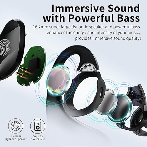 Miniatura 3 de BANIGIPA Auriculares inalámbricos de oreja abierta, auriculares Bluetooth 5.3 con sonido envolvente premium, IP54 impermeable con micrófono de