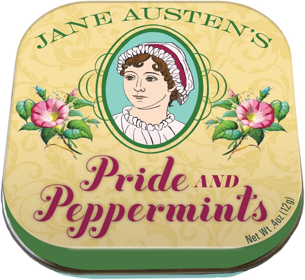 Pride and Peppermints Breath Mints - Jane Austen Sugar Free Candy - 1 Small Novelty Tin 1.75 x 1.75 - for Party Favors Gift Bags Stocking Stuffers Etc.