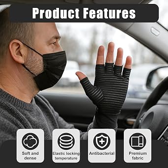 Copper Compression Arthritis Gloves Best Copper Infused Gloves for Women Men Fingerless Glove Hand Wrist Support for Carpal Tunnel, Arthritis, RSI, Tendonitis Disease, Black (M)