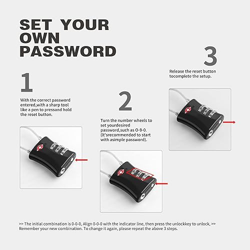 Miniatura 5 de Candados TSA para equipaje, candado de combinación pequeña, cerraduras de equipaje aprobadas por la TSA, combinación de candado con cable, para