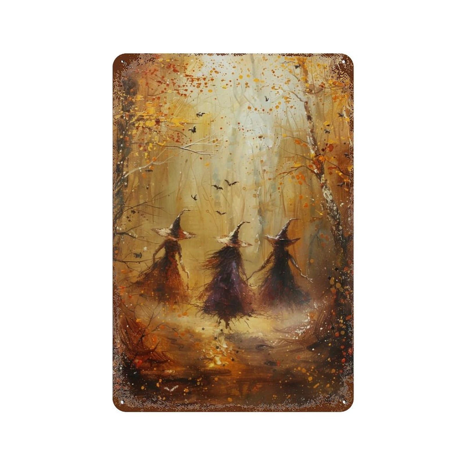 YHGERTKU Three Witches in Autumn Forest 01 Wall Art Retro Iron Vintage Metal Tin Sign Poster Modern Decor for Living Rooms Gift 30x20cm