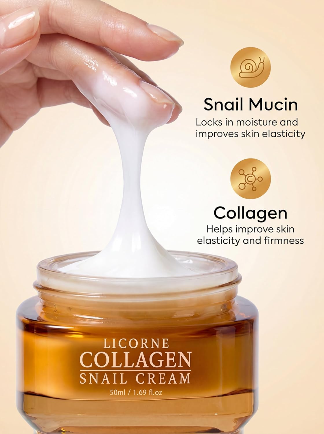 LICORNE Snail Collagen Repair Cream, Daily Face Moisturizer with Snail Mucin & Collagen, Anti-Aging Firming Cream for Wrinkles & Dry Skin, Hydrating Korean Skincare for Day & Night, 1.69 fl oz - Image 3