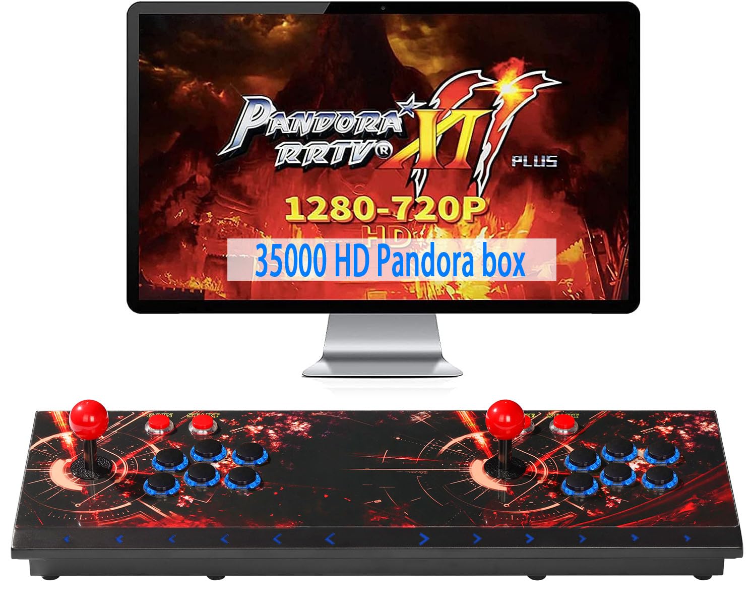 TOJASDN 35000 Games in 1 Arcade Game Console, Pandora Box 3D Double Stick, Full HD Video Game, 4 Players Online, Tech Red