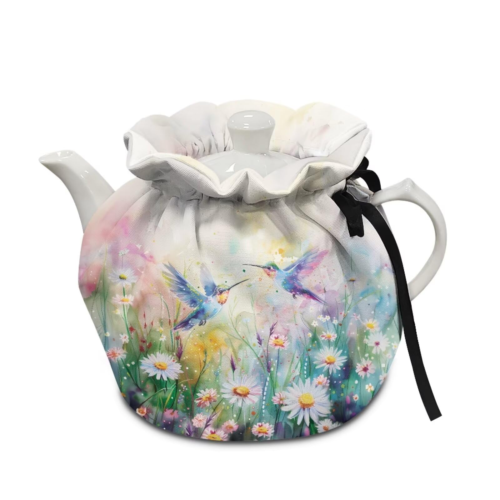 Poceacles Daisy Floral Print Teapot Insulation Cover Kitchen Tea Pot Cosy Decorative Teapot Cover Teakettle Tote Bag Fabric Washable