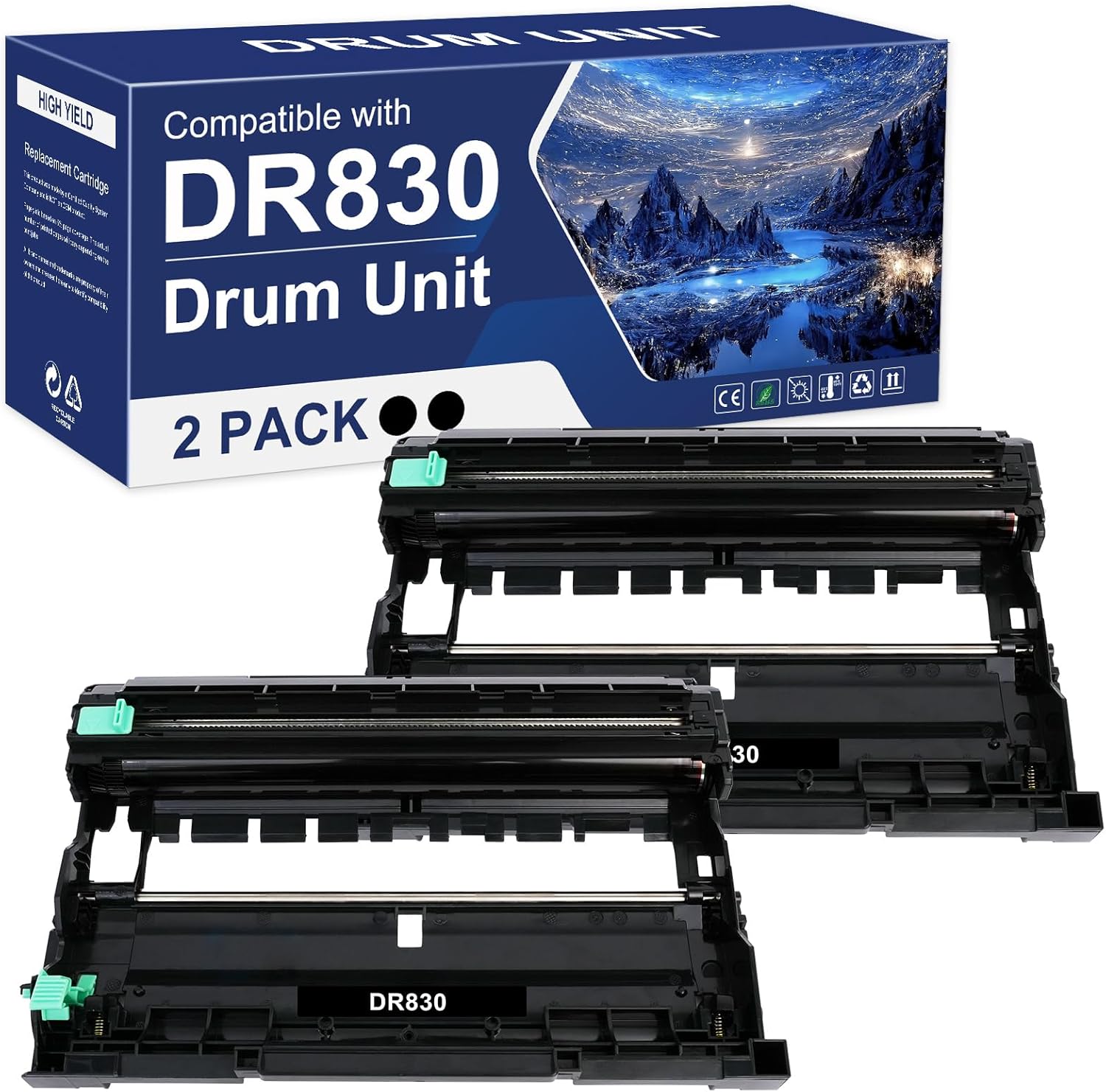 DR830 DR-830 Drum Unit Black 2-Pack Replacement for Brother DR830 DR 830 DR-830 HL-L2400D L2405W L2460DW L2460DWXL L2865DW L2480DW DCP-L2640DW MFC-L2807DW L2820DW L2820DWXL Printer (Not Toner)
