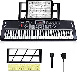 Piano de 61 teclas, teclado de piano con micrófono de altavoz integrado, soporte de partituras y fuente de alimentación, teclado electrónico portátil para principiantes
