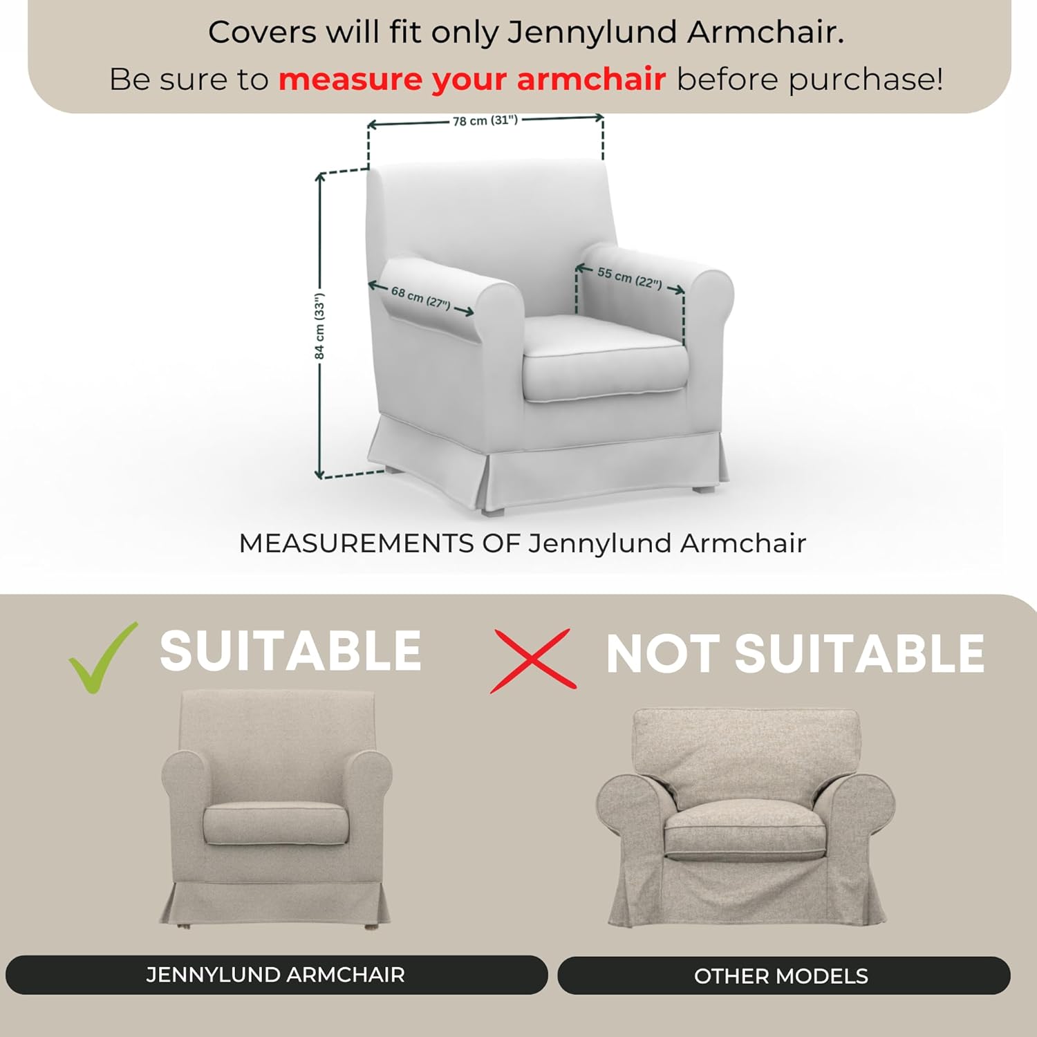 comfortly Cover for Jennylund Armchair, Replacement Slipcover, Heavy Duty 2 pcs Cover, Soft Durable Washable Pet-Friendly Fabric, Easy to Clean & Replace (Tiffany - Dark Green)