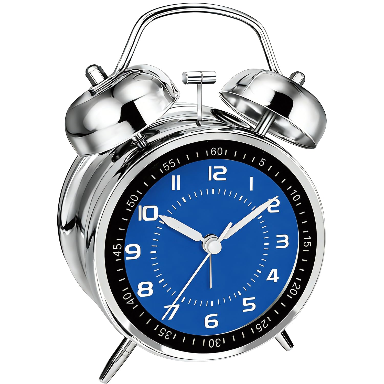 Mabpedo 11.5cm Analog Alarm Clock for Heavy Sleepers Adults, Metal Twin Bell Loud Alarm Clocks Battery Operated, Silent No Ticking Old School Retro Desk Bedside Clock for Kids Seniors Office, Silver