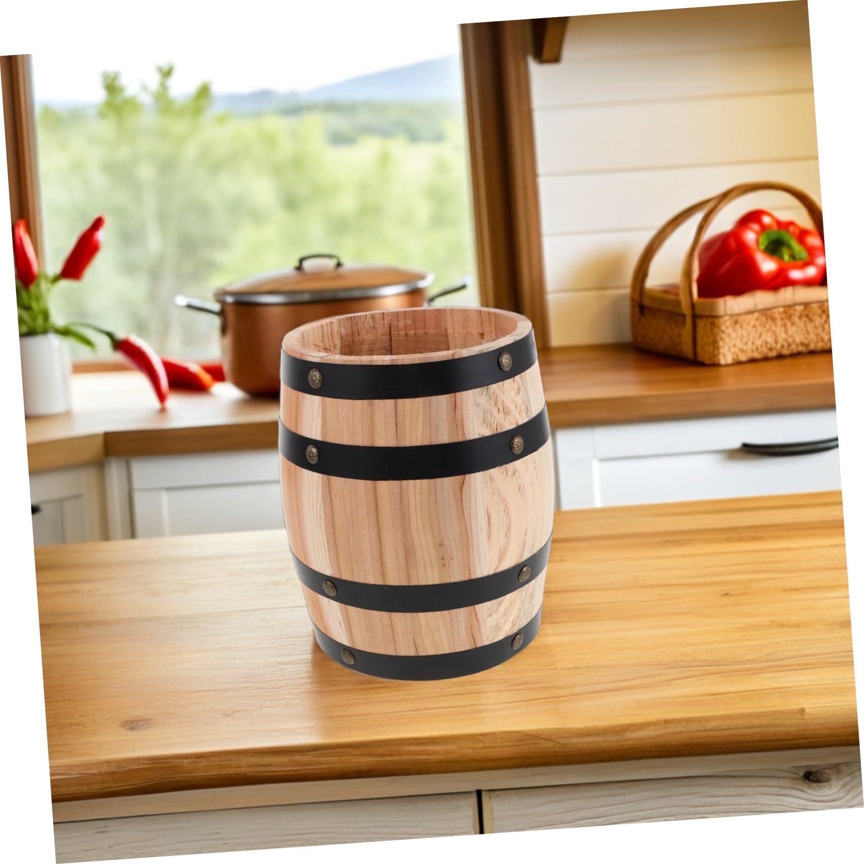 Cabilock Porte-ustensiles Rangement pour Baguettes et Cuillères en Bois Vintage de Style Rétro Design Gain de Place de Tonneau Beige pour Plan de Travail la Cuisine