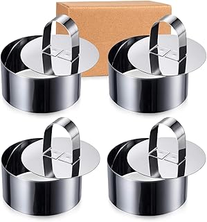 Cake Mold Stainless Steel Round Ring Molds, 3Inch Food Rings Dessert Mousse Molds Cooking with Pushers for Pastry Baking (4 Rings and 4 Pushers)