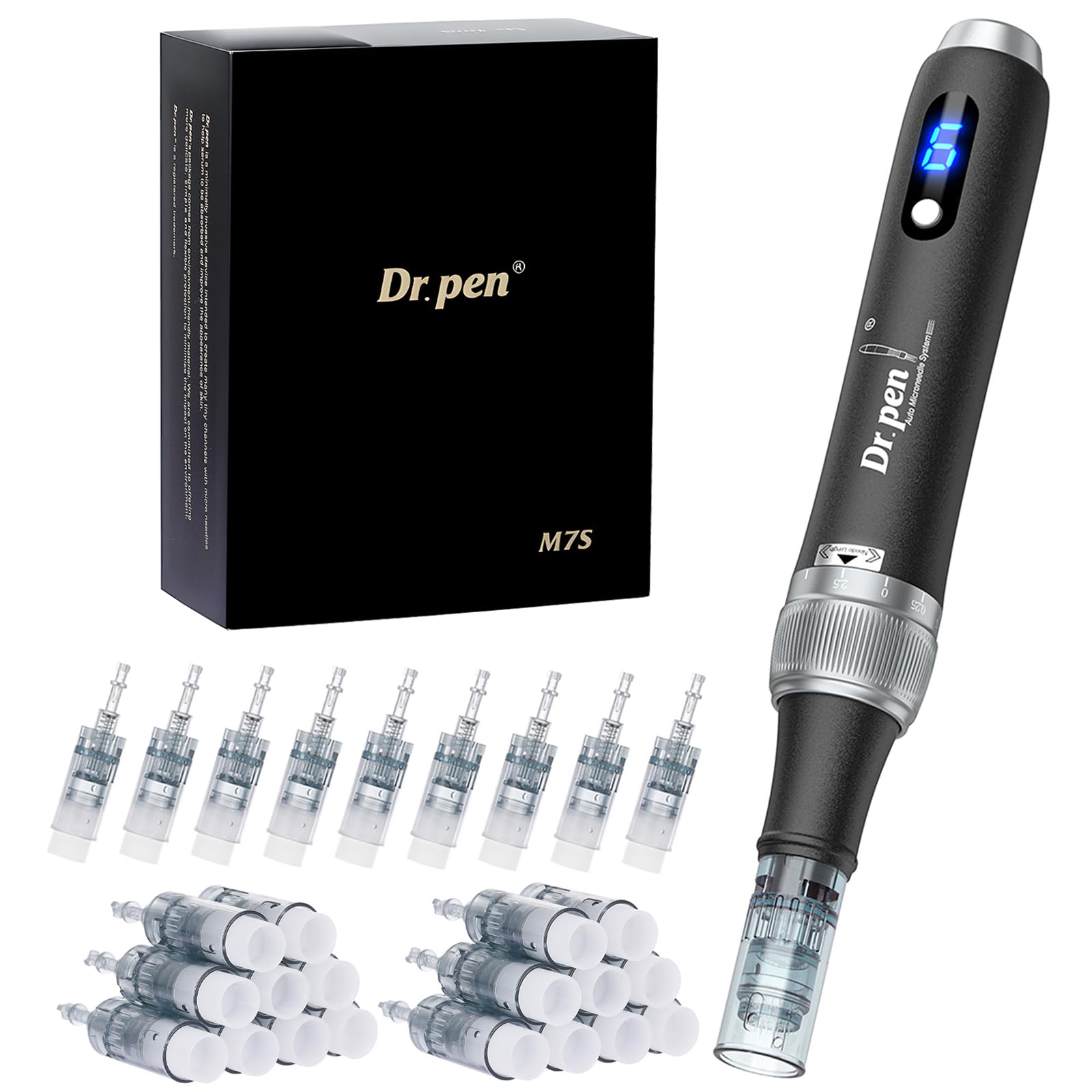 Dr. pen Ultima M7S Microneedling Pen Drahtlose Anti-Falten mit 27 Ersatzkartuschen 9 Typen Cartridges